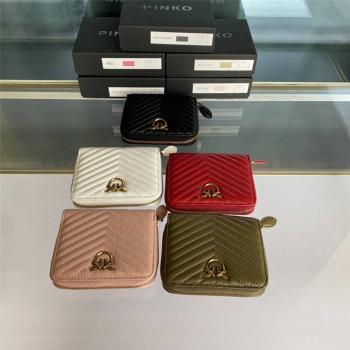 香港pinko专柜品高四周拉链式绗缝纳帕皮零钱包1P225TY6XV