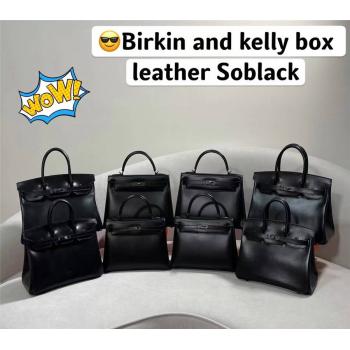 Hermes/爱马仕包包官网Box calf小牛皮Soblack Birkin Kelly手袋