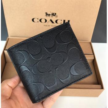 coach品牌蔻驰官网男士COMPACT ID短款对折钱包F75371