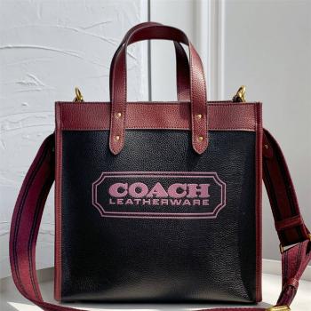 COACH蔻驰正品官网女包徽章拼色FIELD 30号托特包C0774