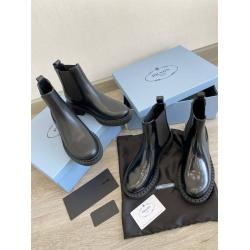 Prada/普拉达官网正品女士亮面皮革切尔西短靴1T251M