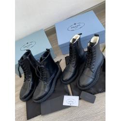 Prada/普拉达官网女靴亮面皮革系带短靴马丁靴1T360M