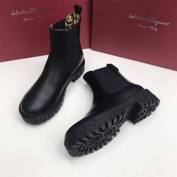 FERRAGAMO/菲拉格慕女靴官网GANCINI鞋底踝靴切尔西短靴741326