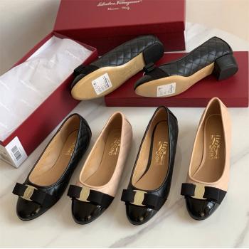 FERRAGAMO/菲拉格慕官网VARINA芭蕾舞平底鞋蝴蝶结高跟鞋702228/702227