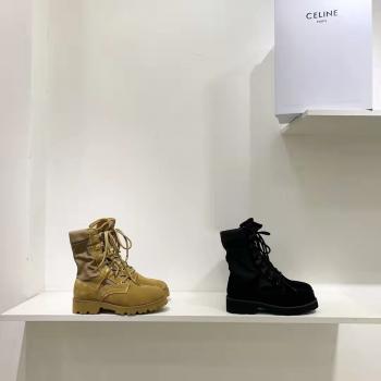 Celine/赛琳正品官网女靴新款拼接麂皮军靴工装靴343727002