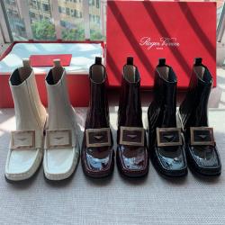 Roger Vivier RV香港官网Preppy系列方扣短靴漆皮方头切尔西靴