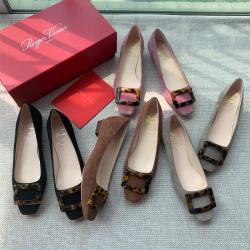 Roger Vivier RV香港官网Belle Vivier玳瑁方扣羊反绒单鞋平底鞋