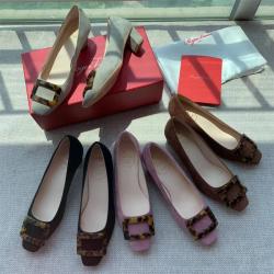 Roger Vivier RV官网鞋子Belle Vivier玳瑁方扣羊反绒高跟鞋