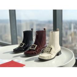 Roger Vivier RV香港官网代购Preppy viv金属扣短靴漆皮切尔西靴