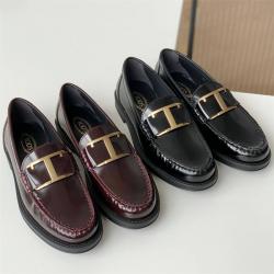 Tod's托德斯新款女鞋官网正品女士T扣褶皱乐福鞋