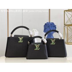 LV CAPUCINES MINI/BB/MM手袋黑色拼孔雀绿