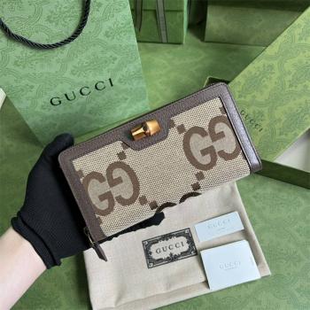 古驰658634饰超级双G图案Gucci Diana竹节长款拉链钱包