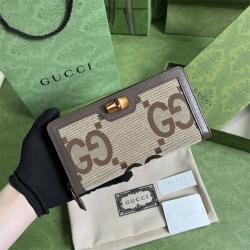 古驰658634饰超级双G图案Gucci Diana竹节长款拉链钱包