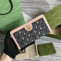 GUCCI古驰523154 Ophidia系列日本520限定牛仔花卉刺绣拉链钱包