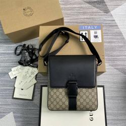 GUCCI古驰406368 GG帆布拼皮斜跨单肩包