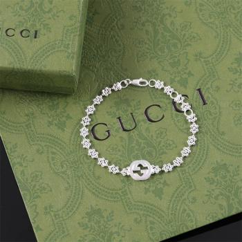 GUCCI古驰481687 雪花手链互扣式双G银手镯