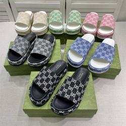 GUCCI古驰623212 牛仔布GG Denim系列女士防水台拖鞋