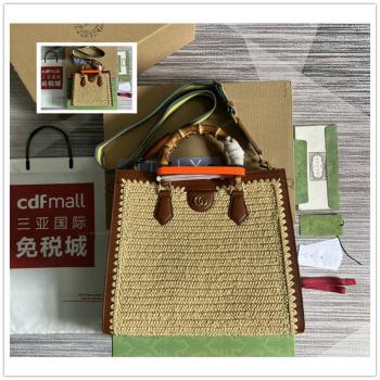 古驰702721 678842 拉菲草编织Gucci Diana竹节小号/中号托特包