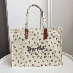美国蔻驰官网COACH 26972 小碎花白色马拉车帆布购物袋