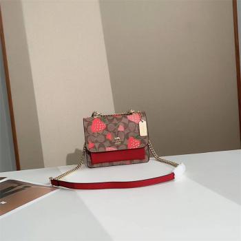 COACH蔻驰品牌女包CH521 MINI KLARE草莓印花斜挎包风琴包