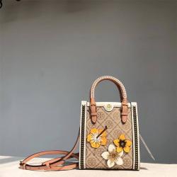 托里伯奇官网女包货号Tory Burch TB T MONOGRAM 迷你编织托特包花朵琴谱包