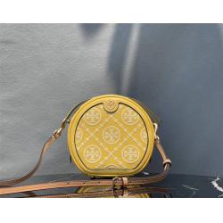 托里伯奇包包价格tory burch TB 88318 T MONOGRAM中号压花圆饼包黄色