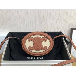 celine赛琳官网思琳女包10I702 TRIOMPHE织物牛皮革斜挎椭圆形钱包月饼包101703