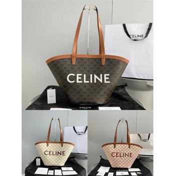 女包celine思琳官网196952 COUFFIN 中号老花扇形购物袋60189