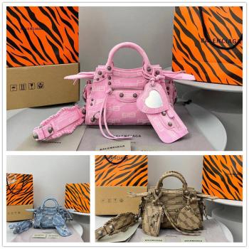 巴黎世家美国官网Balenciaga 700940 Neo Cagole XS牛仔布印花机车包92535