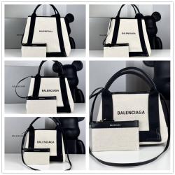 Balenciaga巴黎世家390346/339933/581292 NAVY CABAS白色帆布购物袋托特包