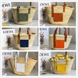 LOEWE罗意威327.02.S92棕榈叶和牛皮革 Basket 中号编织菜篮子包