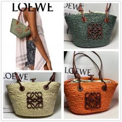 LOEWE罗意威A223P64X03迷你伊拉卡棕榈纤维和牛皮革 Anagram Basket菜篮子包