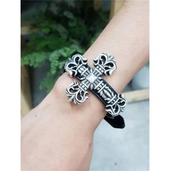 克罗心正品代购Chrome hearts CH 新款大火焰十字架皮手环