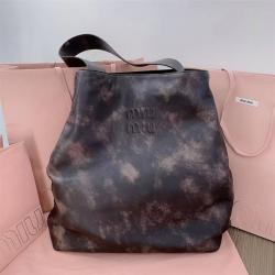 MIUMIU缪缪女包官网5BC117 复古做旧擦色HOBO TOTE托特包腋下包