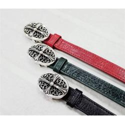 克罗心鉴定Chrome hearts CH 925银椭圆十字花皮手环