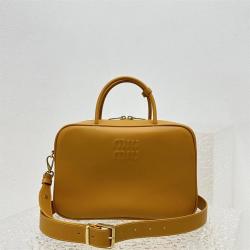 MIUMIU缪缪法国官网5BB117 顶部提手皮革手袋保龄球包公文包5568