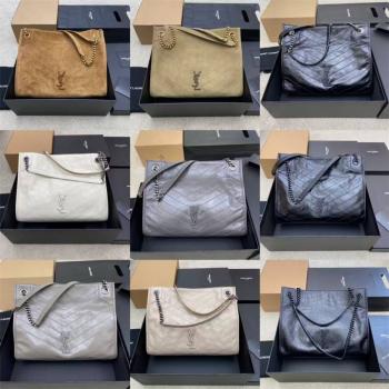 YSL官网女包圣罗兰577999 NIKI 中号绒面麂皮真皮购物袋