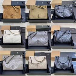 YSL官网女包圣罗兰577999 NIKI 中号绒面麂皮真皮购物袋