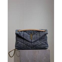 YSL中文官网圣罗兰577475 PUFFER中号绗缝牛仔布云朵包