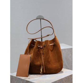 YSL圣罗兰包包官网697941 Flat Hobo bag 麂皮抽绳包肩背包
