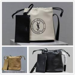 YSL圣罗兰男包官网710261 RIVE GAUCHE 牛皮抽绳斜挎包水桶包