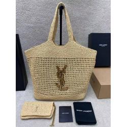 YSL包包官网圣罗兰772191 ICARE拉菲草钩织加大号购物袋698651