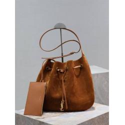 YSL圣罗兰包包官网697941 Flat Hobo bag 麂皮抽绳包肩背包