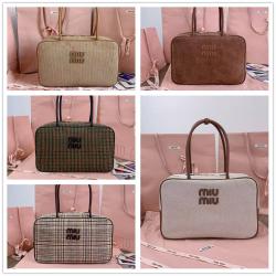 MIUMIU缪缪包包官网5BB117 Beau 千鸟格帆布公文包保龄球包