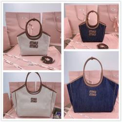 MIUMIU缪缪中文官网5BG288 5BG276 牛仔帆布托特包 IVY 皮革手袋