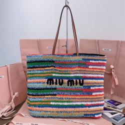 MIUMIU官网包包缪缪5BG228 彩虹编织托特包购物袋