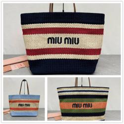 MIUMIU缪缪中国官网5BG228 拉菲草编织购物袋托特包