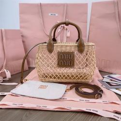 MIUMIU缪缪官网正品5BA286 编织镂空菜篮子手提包
