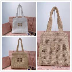 MIUMIU缪缪女包官网5BG230 拉菲草编织托特包