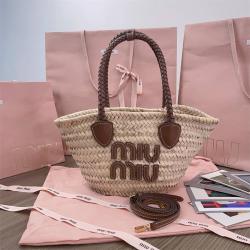 MIUMIU官网包包缪缪5BG273 小号剧蒲葵托特包编织菜篮子包